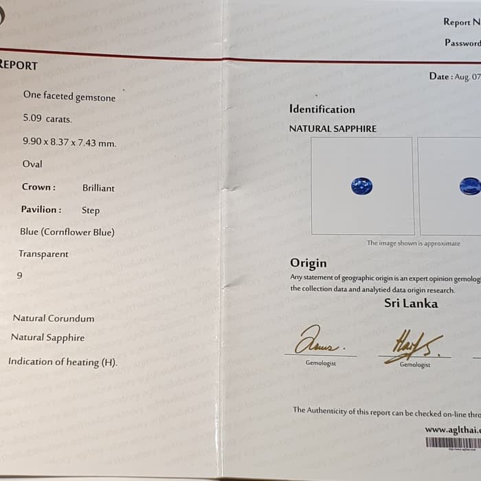 Batu Cornflower Blue Sapphire Ceylon Srilanka HQ Sertifikat 5.09 crt